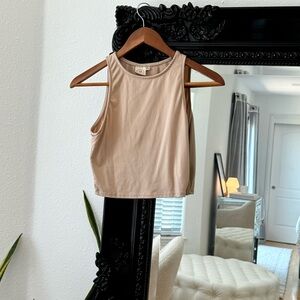 Live in the Moment | Women’s Tan High Neck Lightweight Cropped Tank Top